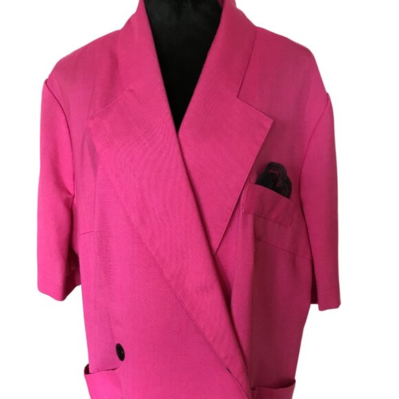 Carriage Court Hot Pink Blazer: Vintage 70s Fuchsia Suit Jacket Black Lace 24W - Picture 7 of 10